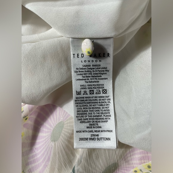 Ted Baker London Suttonn Twist Neck Frill Detail Mini Floral Dress US size 10 - Picture 8 of 9